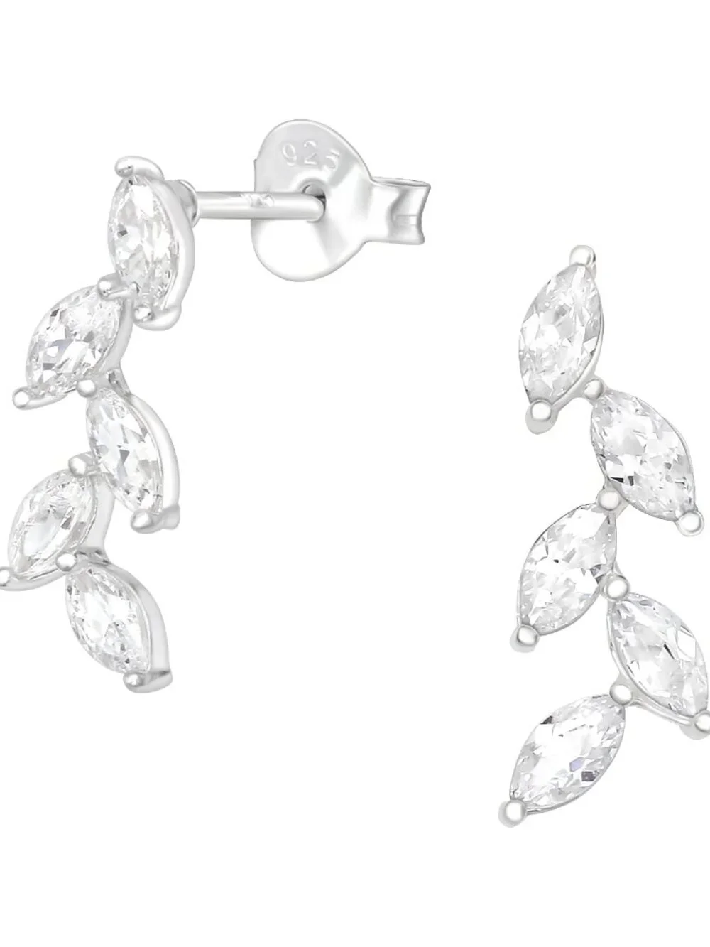 Sterling Silver Crystal Olive Leaf Ear Studs